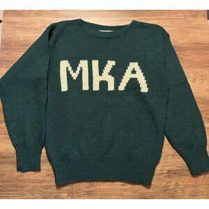 Vintage 80s Collegiate Traditions MKA Wool Green Knit Sweater Small Academia